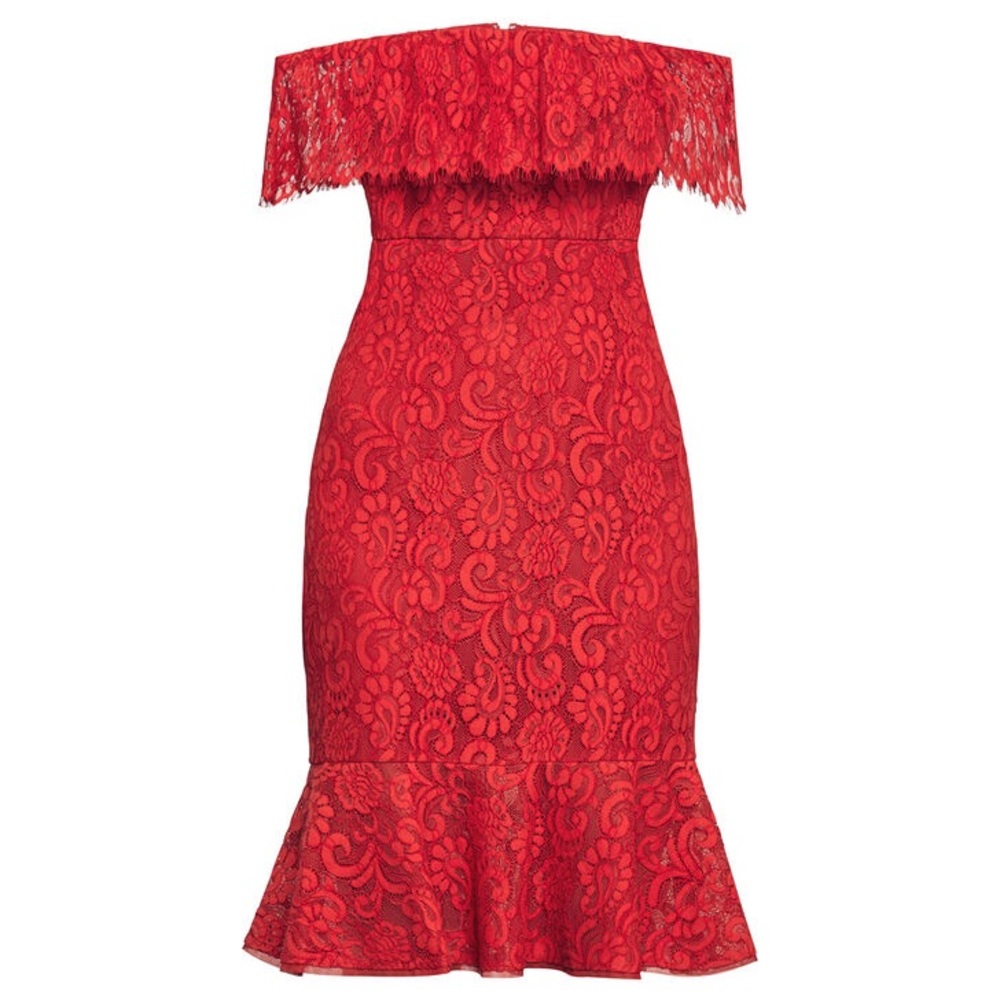 NWT BCBG Red Lace Off-the-Shoulder dress